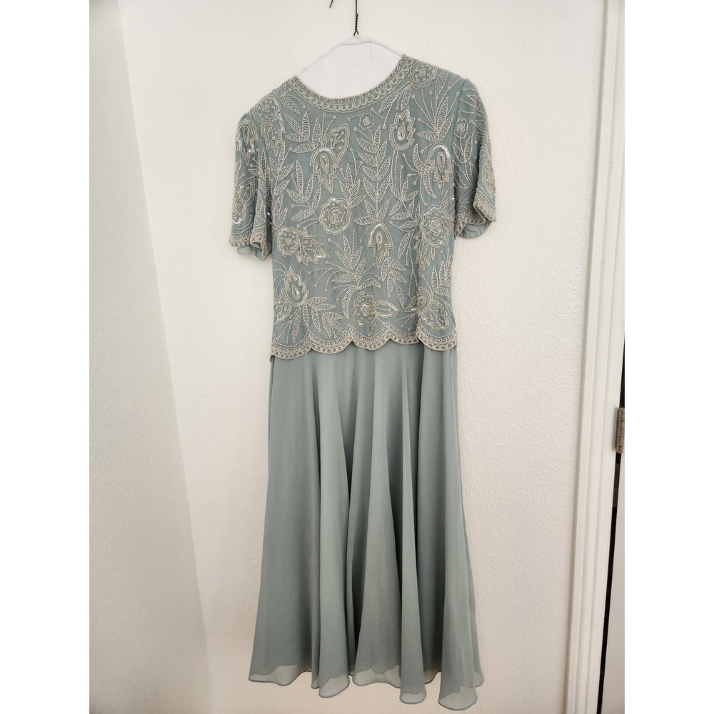 Brilliante by J.A. Beaded Chiffon Dress Blue /Green P/M Motherโ of Bride Formal